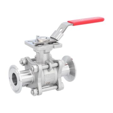 Kugelhahn DN25, PN63, 1.4408/PTFE-FKM, hohlraumarm Clamp nach DIN32676-Reihe A, ISO 5211, l=114mm