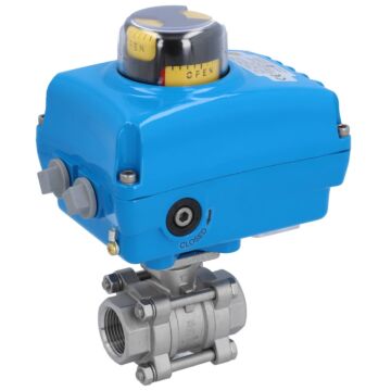 Kugelhahn, PN16, Antrieb NE, Edelstahl/PTFE-FKM Innengewinde, elektrisch betätigt, hohlraumarm