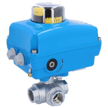 Kugelhahn-TN, 3/4", mit Antrieb-NE05 Ms./PTFE-FKM, T-Bohrung, 24V DC, Laufzeit ca.10sek