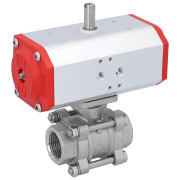 Kugelhahn, PN16, Antrieb ED, Ed./PTFE-FKM Innengewinde, pneum., doppeltwirkend, hohlraumarm