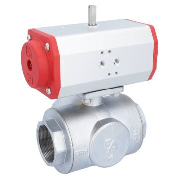 Kugelhahn-TN, 2", mit Antrieb-ED, DW63 Ms./PTFE-FKM, T-Bohrung, doppeltwirkend