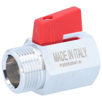 Mini ball valve 3/4", brass/PTFE-NBR, PN15, male/female thread, red handle