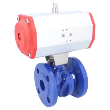 Kugelhahn-TF, DN32, mit Antrieb-EE, EE85 GGG-40/Edelstahl, PTFE/NBR, federrückstellend