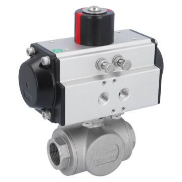 Kugelhahn-BD, 3/4", mit Antrieb-OD, DW50 Edelstahl/PTFE-FKM, T-Bohrung, doppeltwirkend