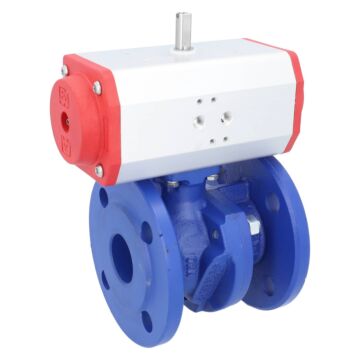 Kugelhahn-TF, DN40, mit Antrieb-ED, ED63 GGG-40/Ms-hartverchromt, PTFE/NBR, doppeltwirkend