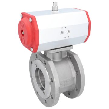 Ball valve ZK, DN80, with drive-ED, DW85, stainless steel1.4408 / PTFE FKM, double-acting