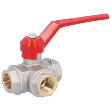 3-way ball valve 3/4 ", PN50, brass / PTFE-NBR, L-bore, sealed on all