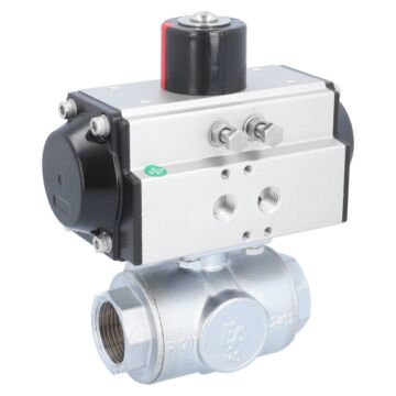 Kugelhahn-TN, 1", mit Antrieb-OD, DW50 Ms./PTFE-FKM, L-Bohrung, doppeltwirkend