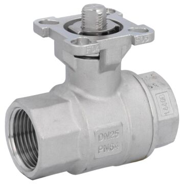 Kugelhahn, PN64, Edelstahl/PTFE-FKM Innengewinde, Flansch für Antrieb