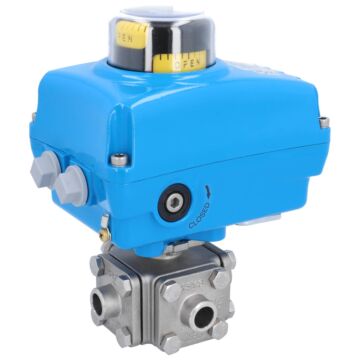 Ball valve ZD, DN15, with drive NE05, stainless steel/PTFE, L-bore, 230V 50Hz, run-time1