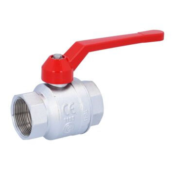 Ball valve 11/2 ", PN40, brass / PTFE FKM Female, full bore, hand lever = red