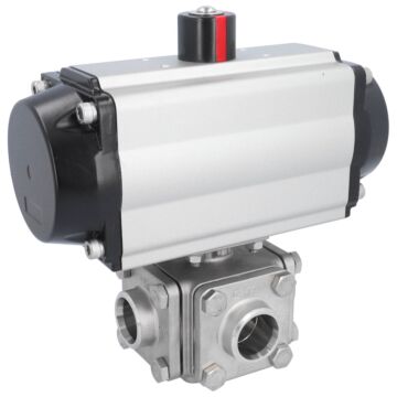 Ball valve-ZD, DN32, with actuator-OE, SR95, st. steel 1.4408/PTFE-FKM, L-bore, spring-return