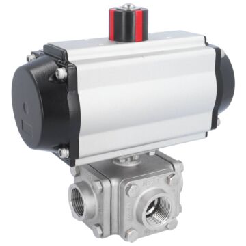 Kugelhahn-ZD, 1", mit Antrieb-OE, EW85 Ed. 1.4408/PTFE-FKM, T-Bohrung, federrückstellend