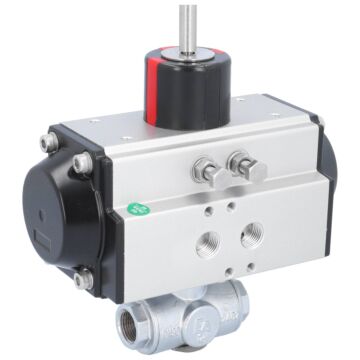 Kugelhahn-TN, 3/8", mit Antrieb-OD, DW50 Ms./PTFE-FKM, T-Bohrung, doppeltwirkend