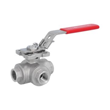 3-Wege Kugelhahn 1/2"-DIN2999, voller Durchgang T-Bohrung, Edelstahl 1.4408/PTFE-FKM, ISO5211,PN63