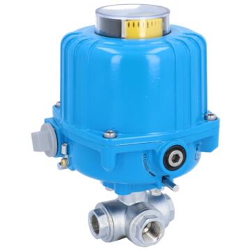 Kugelhahn-TN, 3/8", mit Antrieb-NE03 Ms./PTFE-FKM, L-Bohrung, 24V DC, Laufzeit 14sek