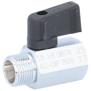 Mini-Kugelhahn 3/8", Ms/PTFE-FKM PN30, -20 bis +90°C, Innen-/Außengewinde