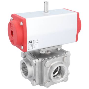 Kugelhahn-ZD, 11/4", mit Antrieb-ED, DW63 Ed1.4408/PTFE-FKM, L-Bohrung, doppeltwirkend