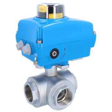 Kugelhahn-TN, 11/2", mit Antrieb-NE05 Ms./PTFE-FKM, L-Bohrung, 24V DC, Laufzeit ca.10sek