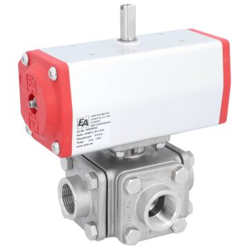 Kugelhahn-ZD, 3/4", mit Antrieb-ED, DW55, AX Ed1.4408/PTFE-FKM, L-Bohrung, doppeltwirkend