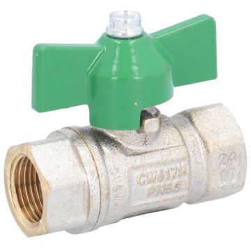 Ball valve 3/8 ", DIN-DVGW W570, PN50, brass / PTF, green for drinking water according to EN13828, but
