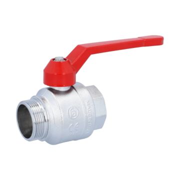 Ball valve 11/2 ", PN40, brass / PTFE FKM, Indoor / ext., Full bore, hand lever red
