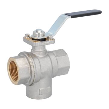 3-Wege-Kugelhahn, PN6 bis PN25, Messing/PTFE-FKM L-Bohrung, zweiseitig dichtend