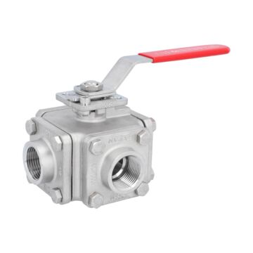 3-way ball valve 1 ", PN40, T-bore stainless steel1.4408 / PTFE / FKM, ISO5211