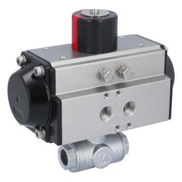 Kugelhahn-TN, 3/8", mit Antrieb-OE, EW50 Ms./PTFE-FKM, L-Bohrung, federrückstellend