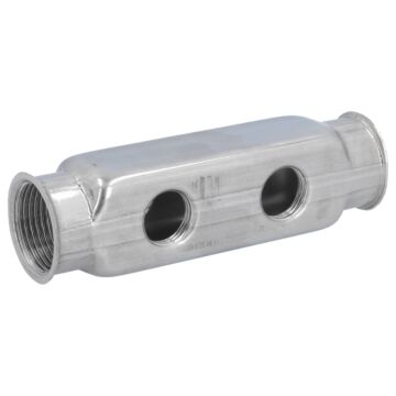 Verteiler Edel. 1"-2 Abgänge beidseitig, 1/2"Innen PN10, Achsabstand 50mm, max. Temp.: +100°C
