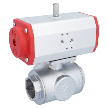 Kugelhahn-TN, 11/2", mit Antrieb-ED, DW63 Ms./PTFE-FKM, L-Bohrung, doppeltwirkend