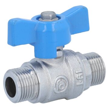 Ball valve 1/4 ", PN40, brass / PTFE FKM, External threads, full bore, butterfly handle blue