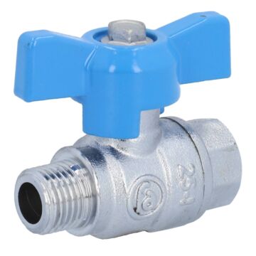 Ball valve 1/4 ", PN40, brass / PTFE FKM, Internal / external thread, blue butterfly handle
