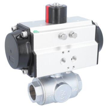 Kugelhahn-TN, 1", mit Antrieb-OE, EW65 Ms./PTFE-FKM, L-Bohrung, federrückstellend