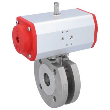 Kompakt-Kugelhahn, PN16, Antrieb EE, hohlraumarm Edelstahl/PTFE-FKM, pneumatisch, federrückstellend