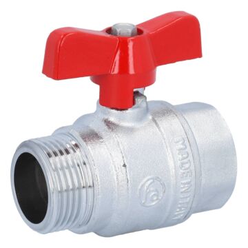 Kugelhahn 1", PN40, Ms/PTFE-FKM Innen-/Außengew. voller Durchgang, Flügelgriff=rot