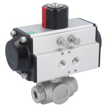 Ball valve BD, 1/4", with actuator-OD, DA50 Stainless steel/PTFE-FKM, T-bore, double-acting