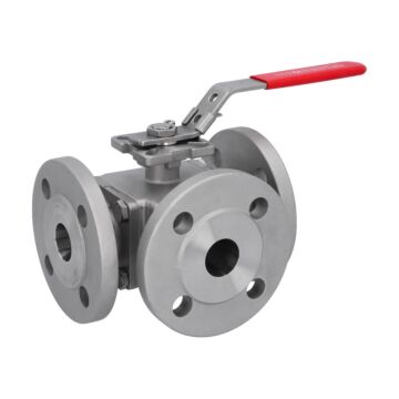 3-Wege-Kugelhahn, PN16, Edelstahl/PTFE-FKM T-Bohrung, Flansch