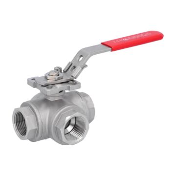 3-Wege-Kugelhahn, PN63, Edelstahl/PTFE-FKM T-Bohrung, Innengewinde