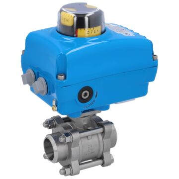 Kugelhahn, PN16, Antrieb NE, Edelstahl/PTFE-FKM Anschweißende, elektrisch betätigt, hohlraumarm