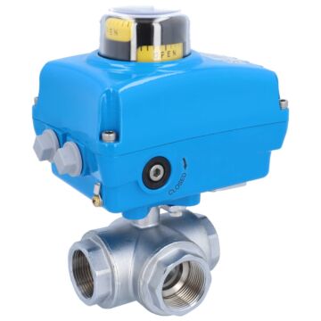 Kugelhahn-TN, 11/4", mit Antrieb-NE05 Ms./PTFE-FKM, L-Bohrung, 24V DC, Laufzeit ca.10sek