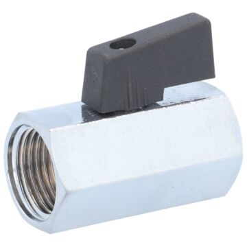 Mini-Kugelhahn 1/2", Ms/PTFE-NBR PN15, Innengewinde, Griff schwarz