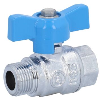 Ball valve 3/8 ", PN40, brass / PTFE FKM, Internal / external thread, blue butterfly handle