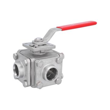 3-Wege-Kugelhahn, PN40, Edelstahl/PTFE-FKM T-Bohrung, Anschweißende