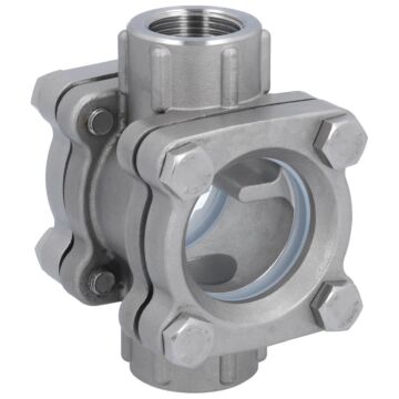 Schauglas G3/4", Edelstahl CF8M/PTFE, EN558-28-F1 Deckelscheibe: bruchsicheres Glas (ESG), PN16