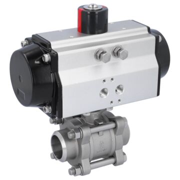 Kugelhahn, PN16, Antrieb OE, Ed./PTFE-FKM Anschweißende, pneum., federrückstell.,hohlraumarm