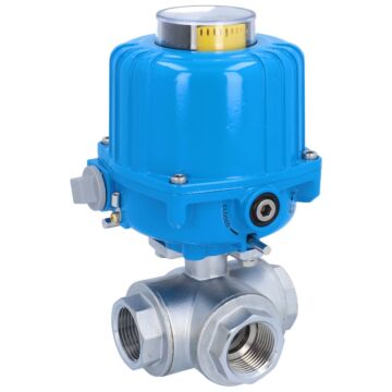 Kugelhahn-TN, 1", mit Antrieb-NE03 Ms./PTFE-FKM, T-Bohrung, 24V DC, Laufzeit 14sek