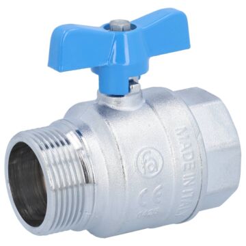 Ball valve 11/4 ", PN40, brass / PTFE FKM, Internal / external thread, blue butterfly handle