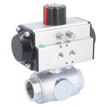 Kugelhahn-TN, 1", mit Antrieb-OD, DW50 Ms./PTFE-FKM, T-Bohrung, doppeltwirkend