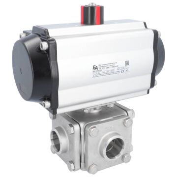 Ball valve-ZD, DN40, with actuator-OE, SR110, st. steel 1.4408/PTFE-FKM, T-bore, spring-return